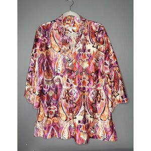 Chicos 3 Tunic Blouse Womens 16 Multicolor Paisley Beaded Bright Summer Artsy